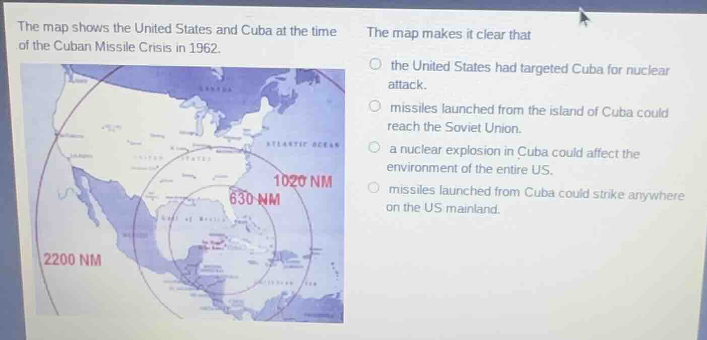 the map shows the united states and cuba at the time of the cuban missi…