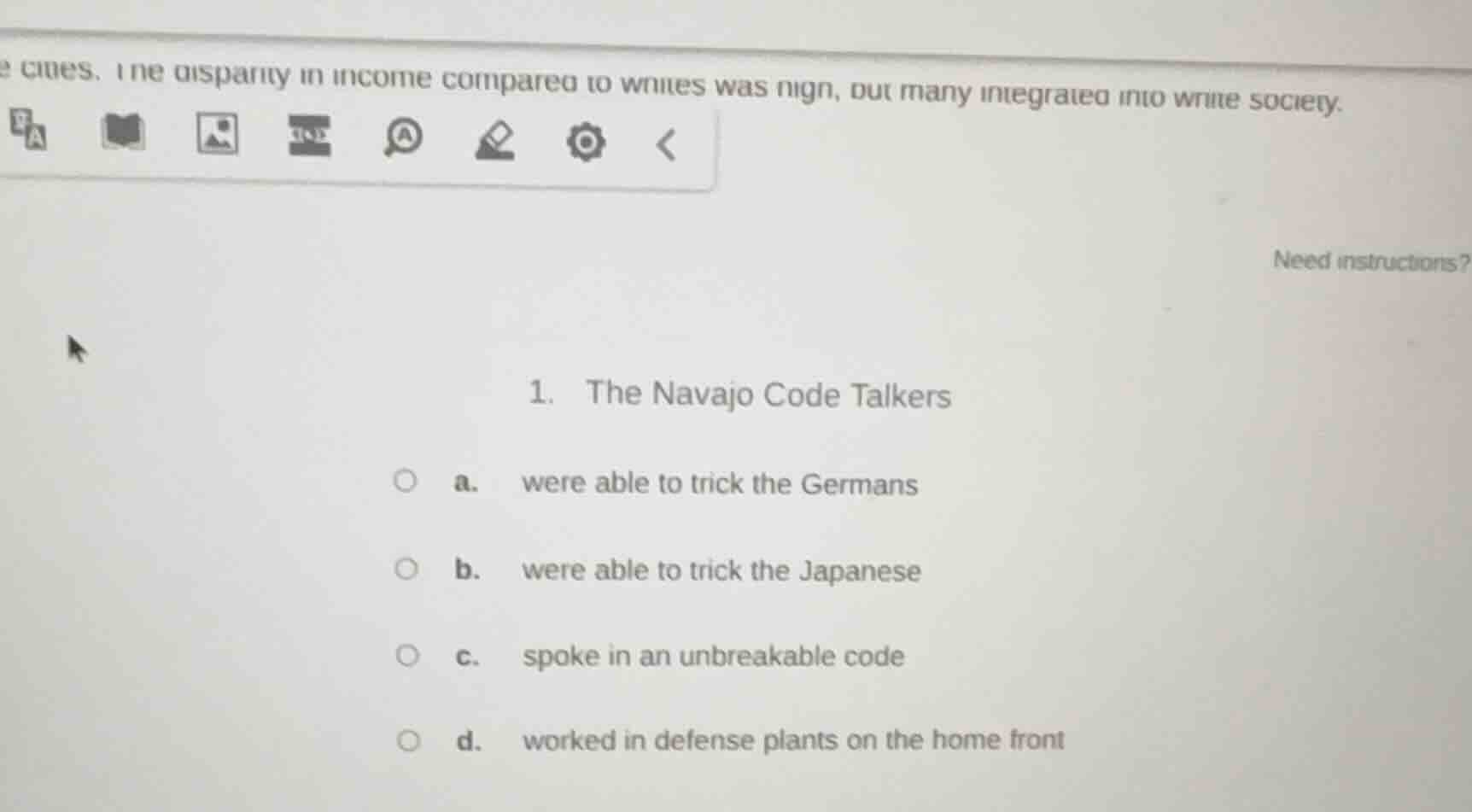1. the navajo code talkers a. were able to trick the germans b. were ab…