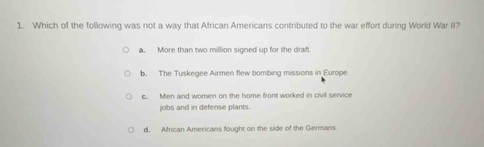 1. which of the following was not a way that african americans contribu…