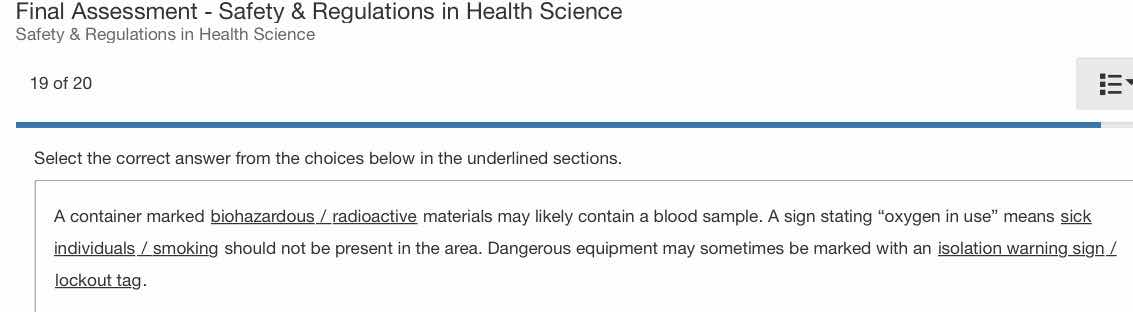 final assessment - safety & regulations in health science safety & regu…