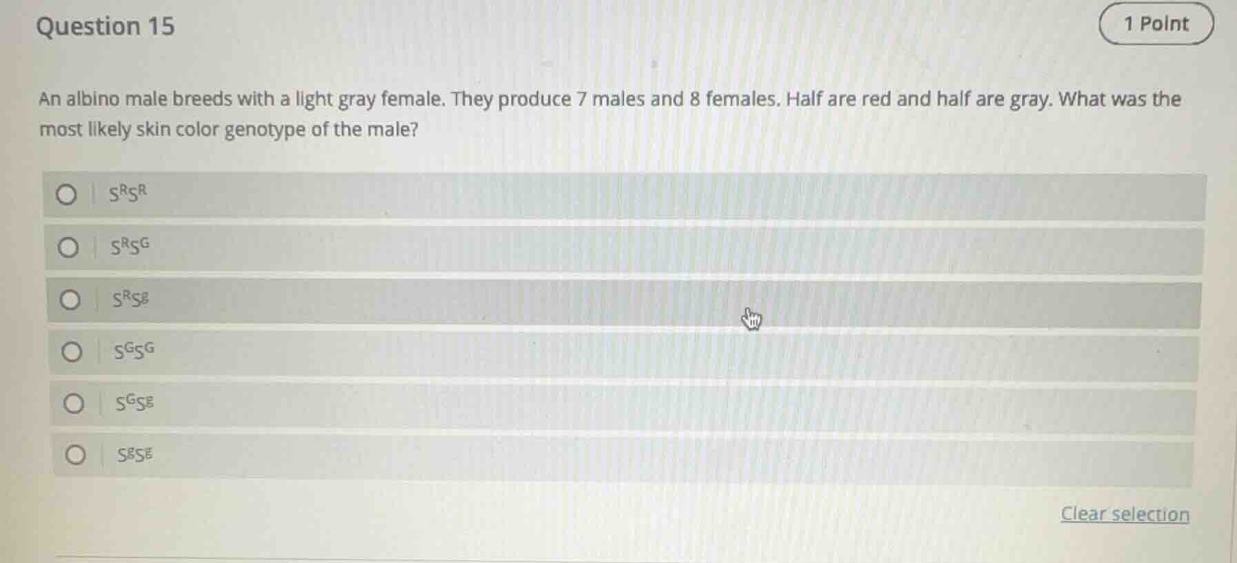 question 15 1 point an albino male breeds with a light gray female. the…