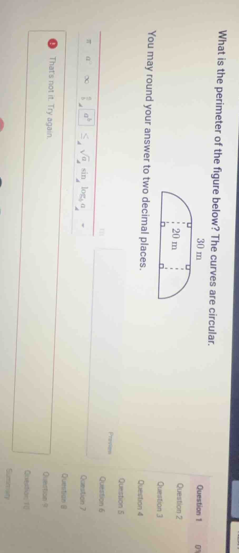 what is the perimeter of the figure below? the curves are circular. 30 …