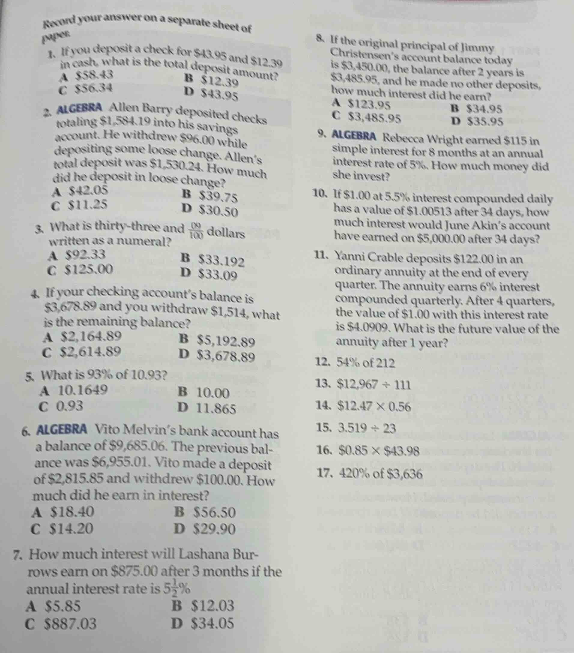 record your answer on a separate sheet of paper. 1. if you deposit a ch…