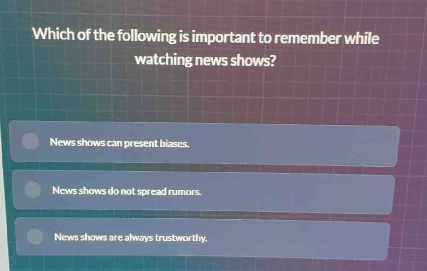 which of the following is important to remember while watching news sho…