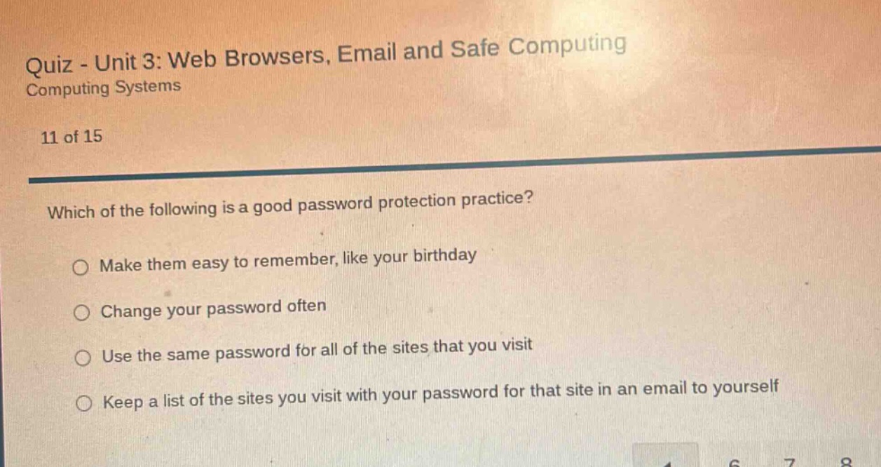 quiz - unit 3: web browsers, email and safe computing computing systems…
