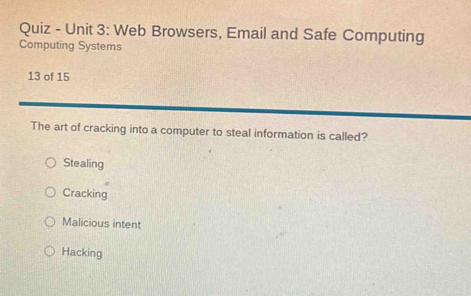 quiz - unit 3: web browsers, email and safe computing computing systems…