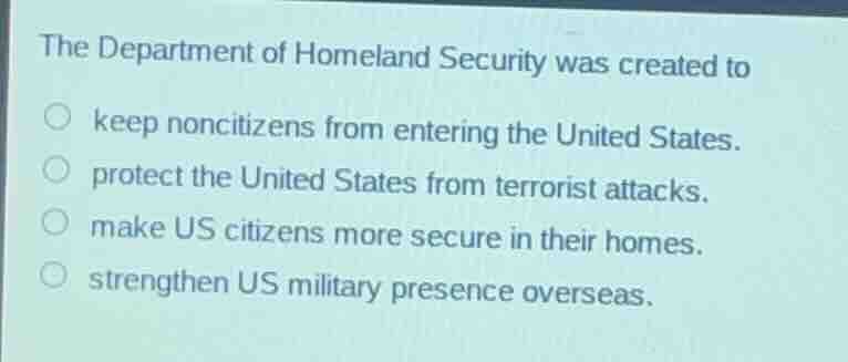 the department of homeland security was created to keep noncitizens fro…