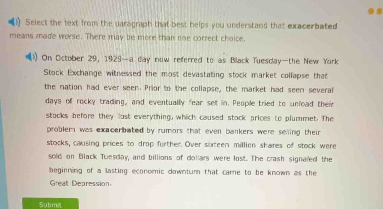 select the text from the paragraph that best helps you understand that …