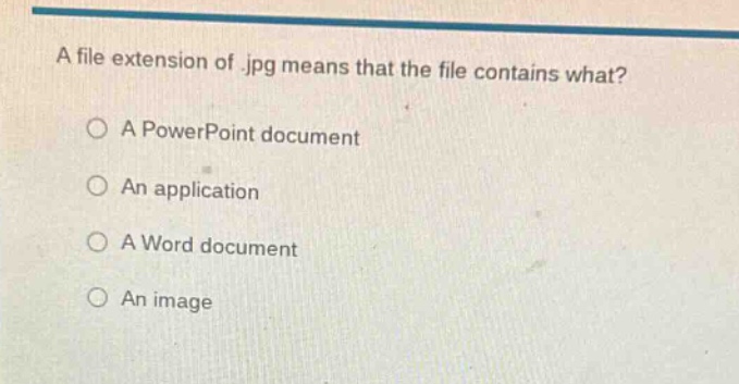 a file extension of .jpg means that the file contains what? a powerpoin…