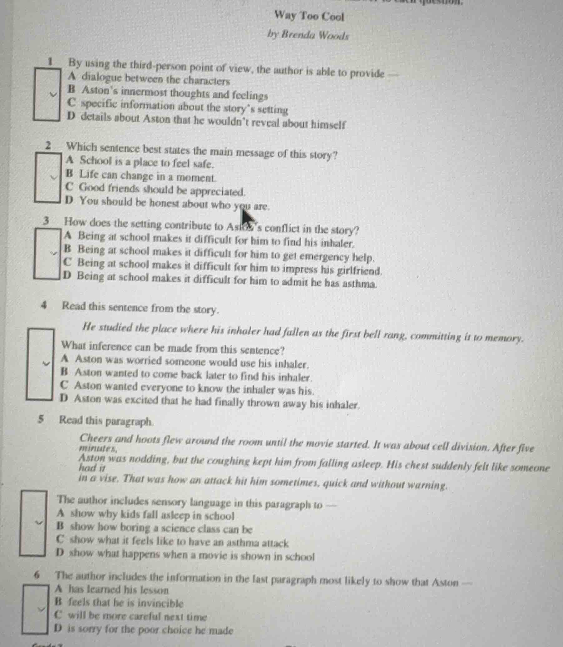 way too cool by brenda woods 1 by using the third - person point of vie…