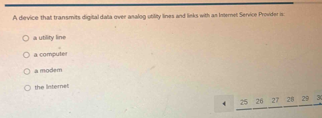 a device that transmits digital data over analog utility lines and link…