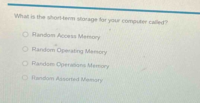 what is the short - term storage for your computer called? ○ random acc…