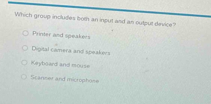which group includes both an input and an output device? printer and sp…