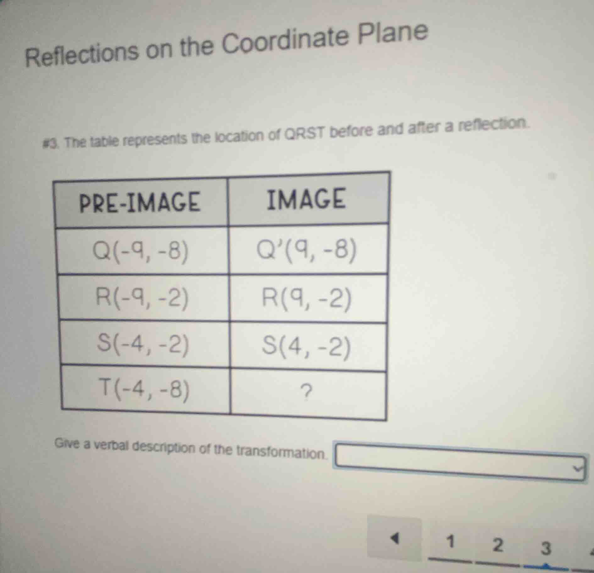 reflections on the coordinate plane #3. the table represents the locati…
