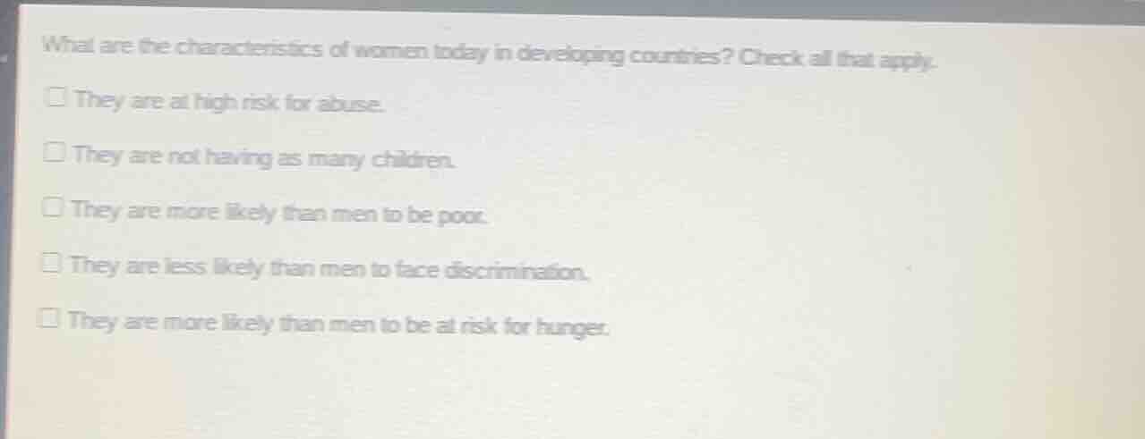 what are the characteristics of women today in developing countries? ch…