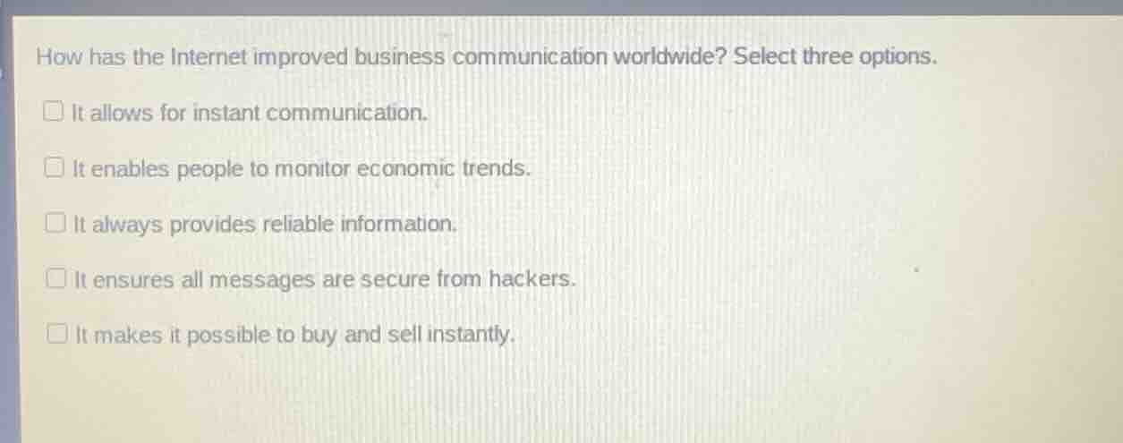 how has the internet improved business communication worldwide? select …