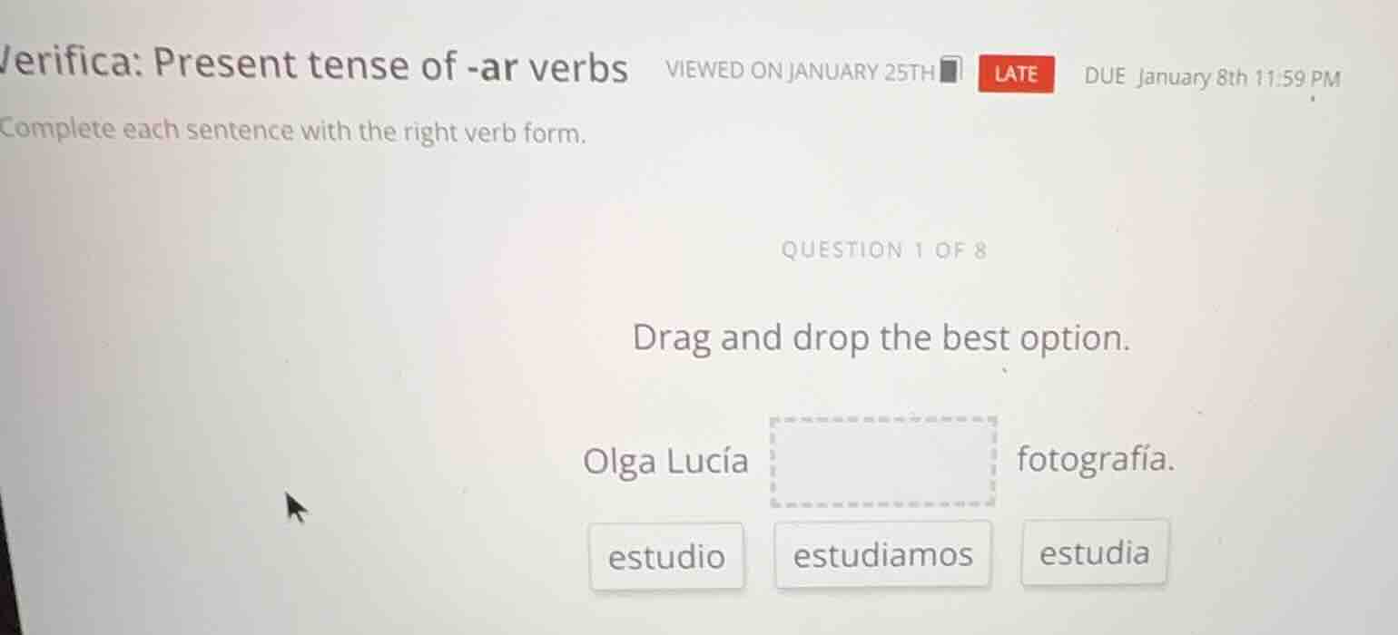 verifica: present tense of -ar verbs viewed on january 25th late due ja…
