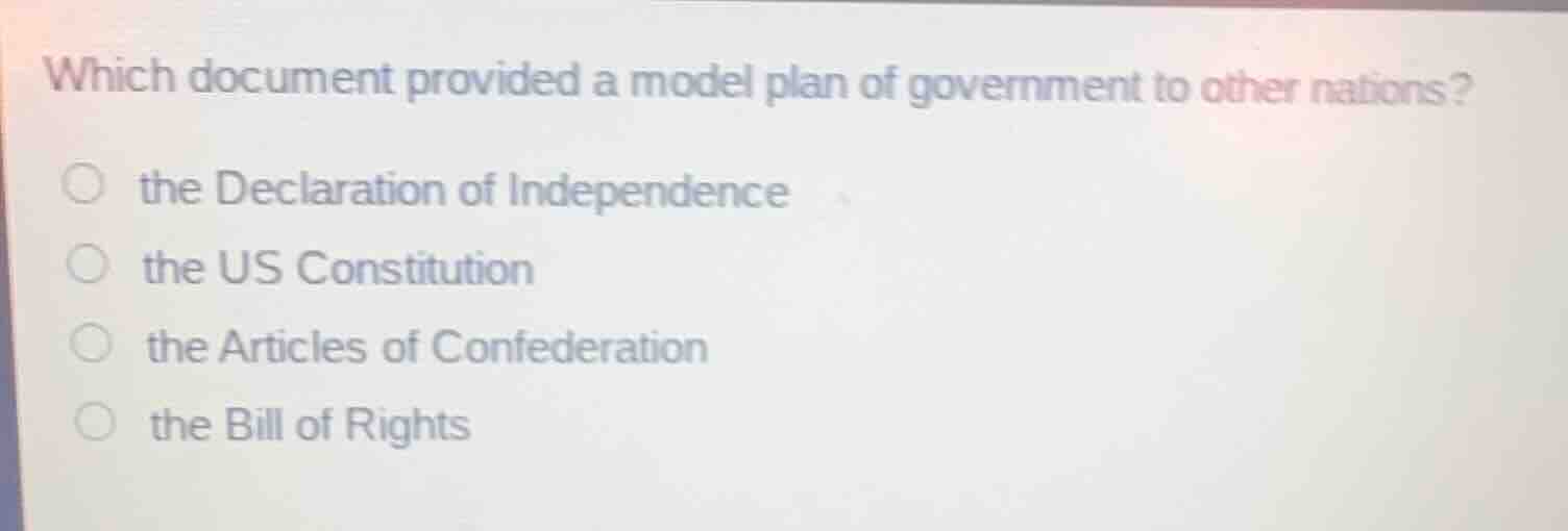 which document provided a model plan of government to other nations? th…
