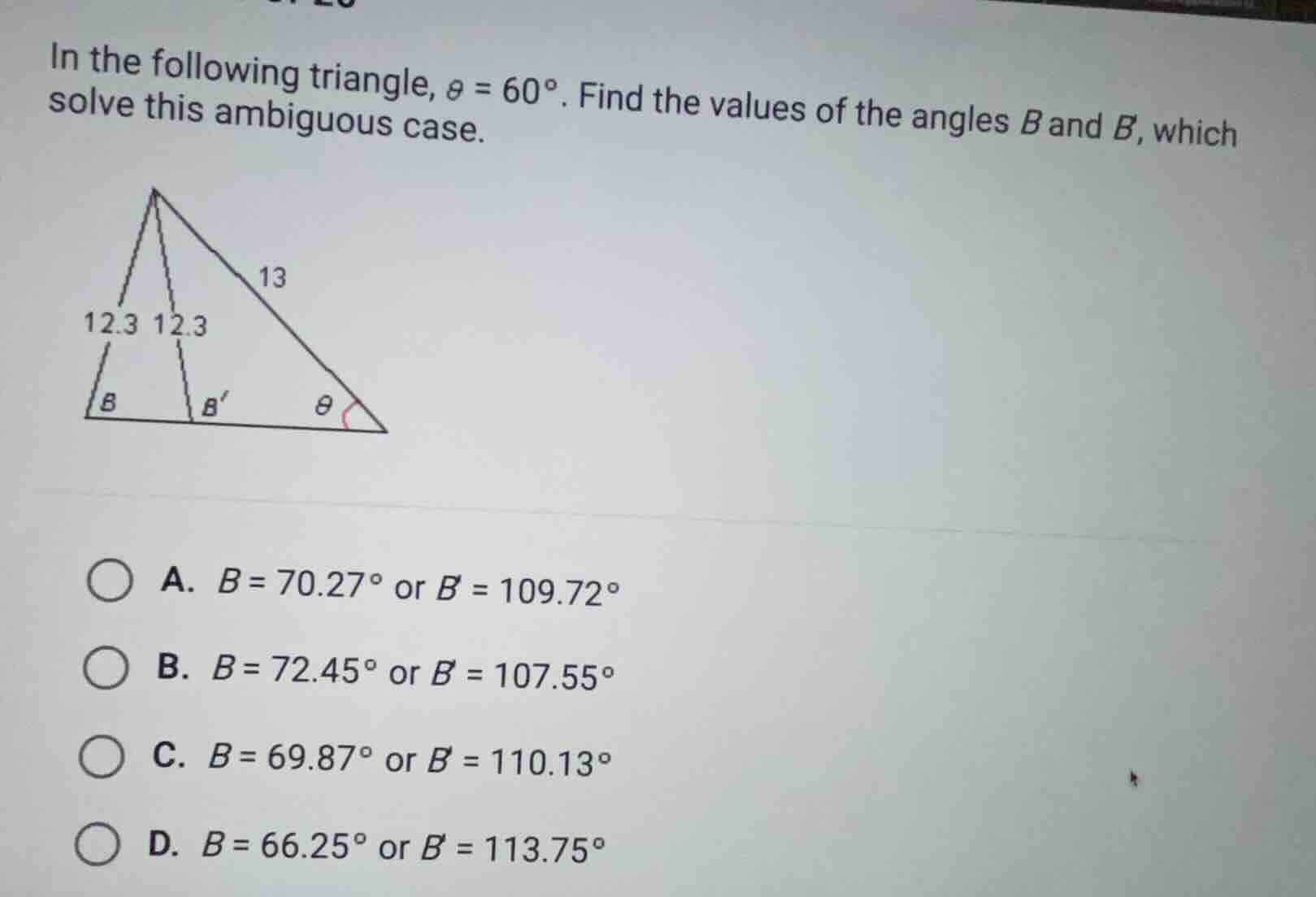 in the following triangle, $\\theta = 60\\degree$. find the values of t…