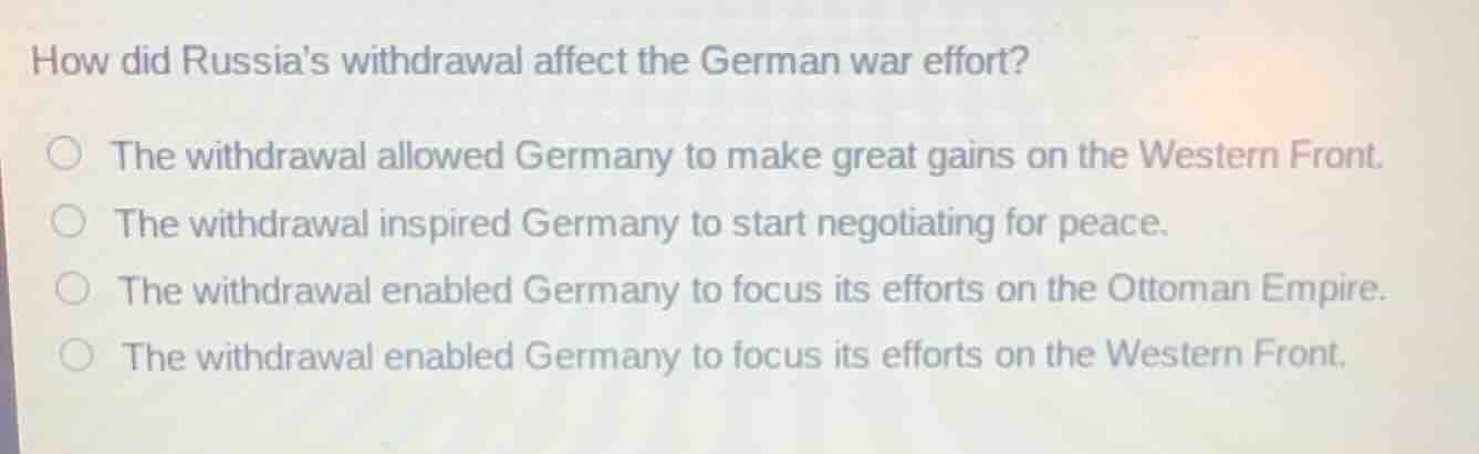 how did russias withdrawal affect the german war effort? the withdrawal…