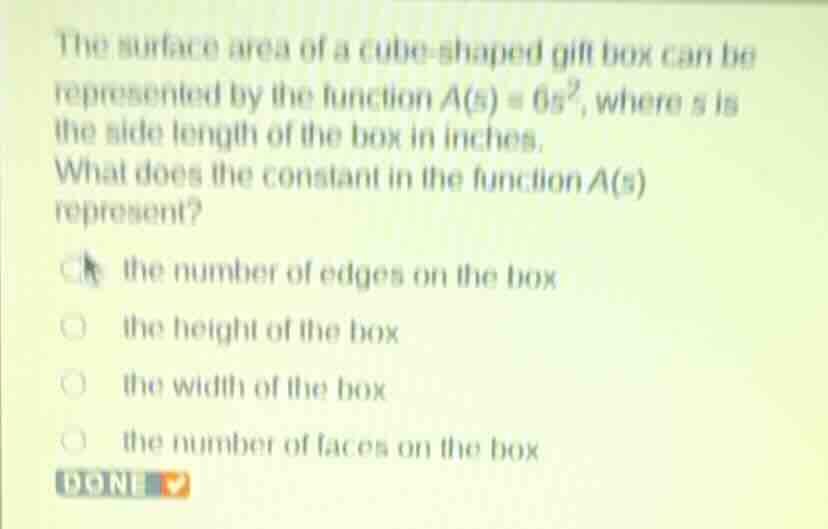 the surface area of a cube - shaped gift box can be represented by the …
