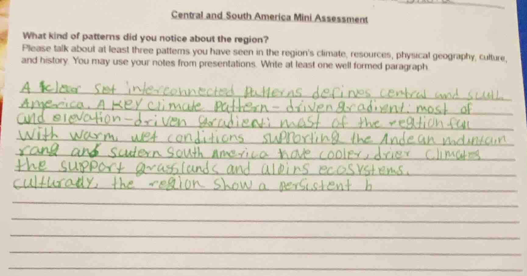 central and south america mini assessment what kind of patterns did you…