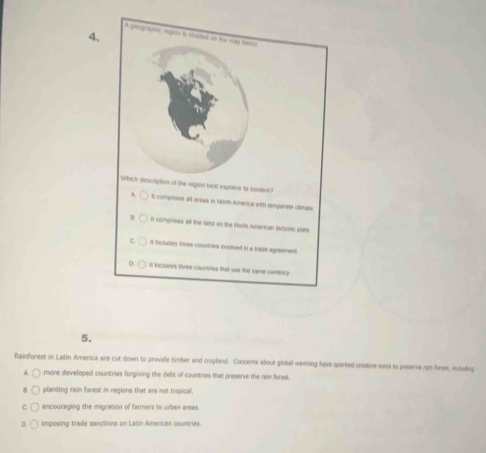 4. a geographic region is shaded on the map below. which description of…