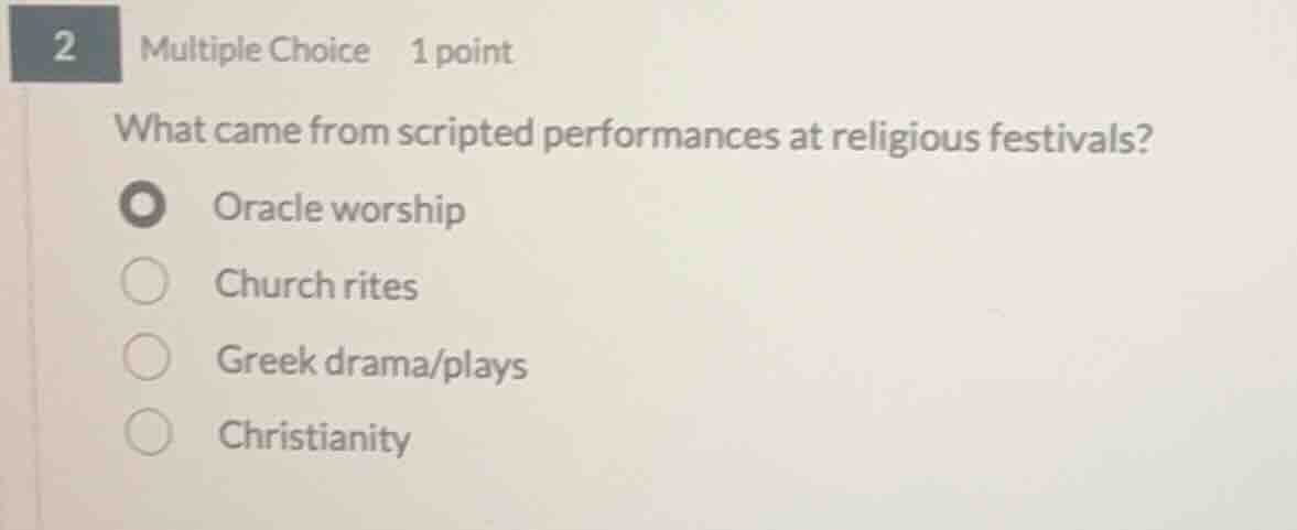2 multiple choice 1 point what came from scripted performances at relig…