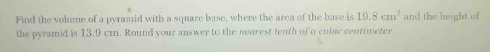 find the volume of a pyramid with a square base, where the area of the …