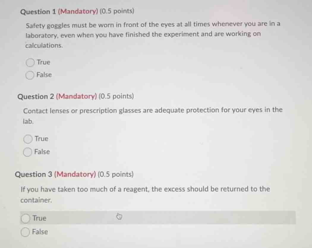 question 1 (mandatory) (0.5 points) safety goggles must be worn in fron…