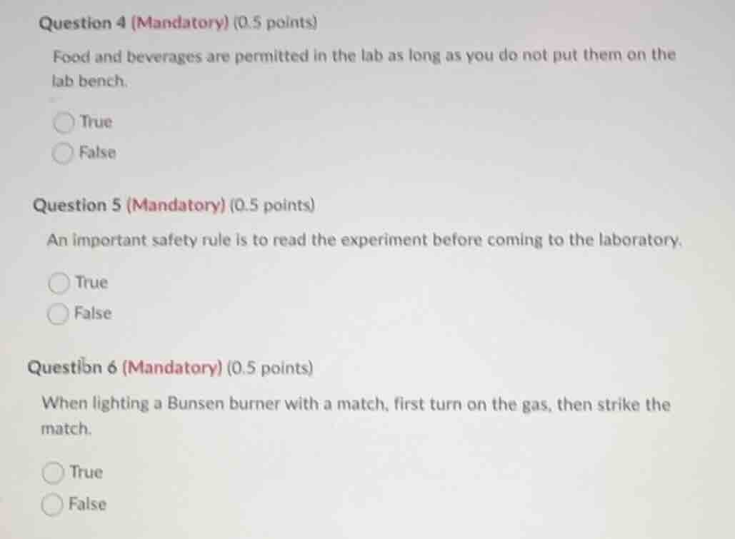 question 4 (mandatory) (0.5 points) food and beverages are permitted in…