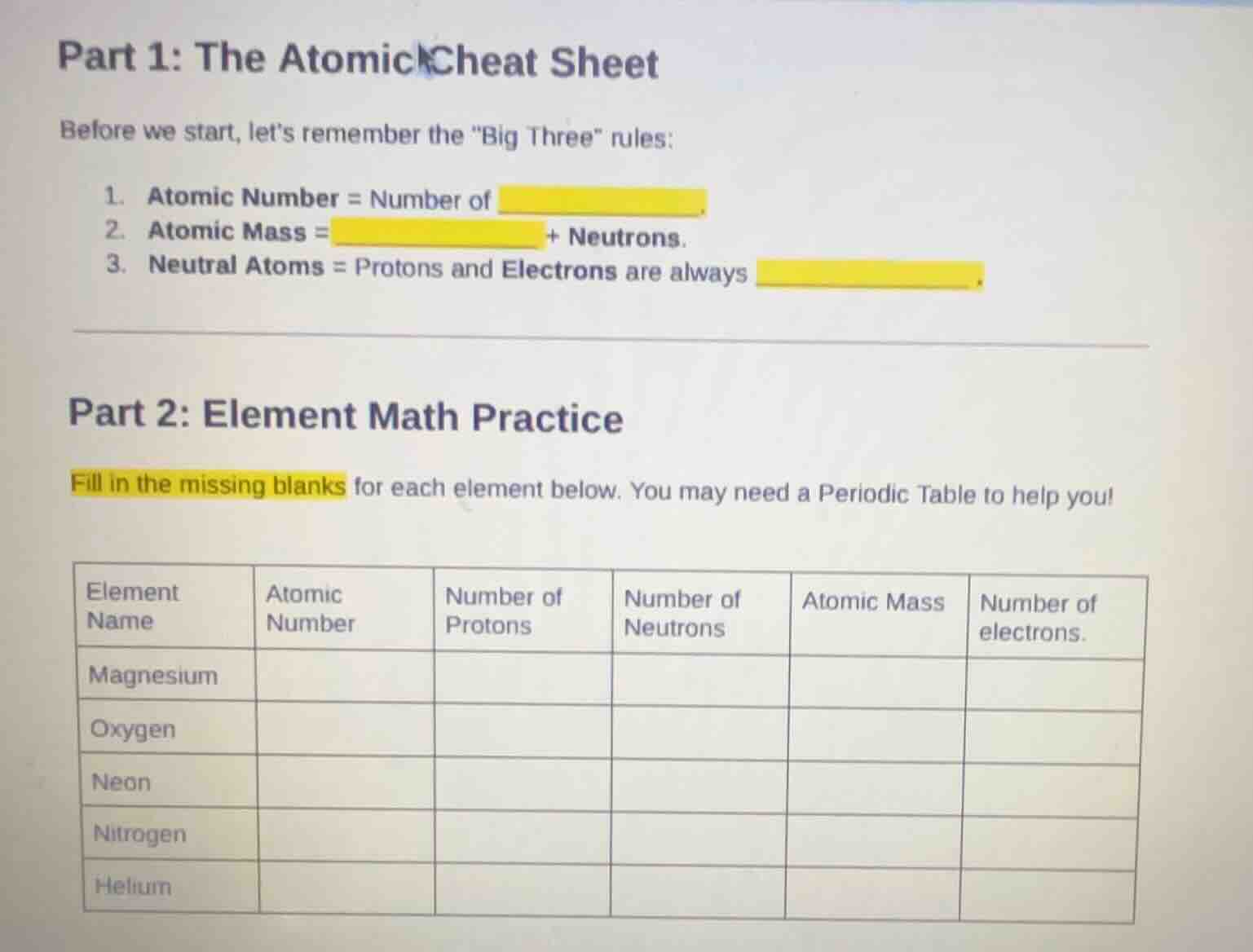 part 1: the atomic cheat sheet before we start, lets remember the \big …