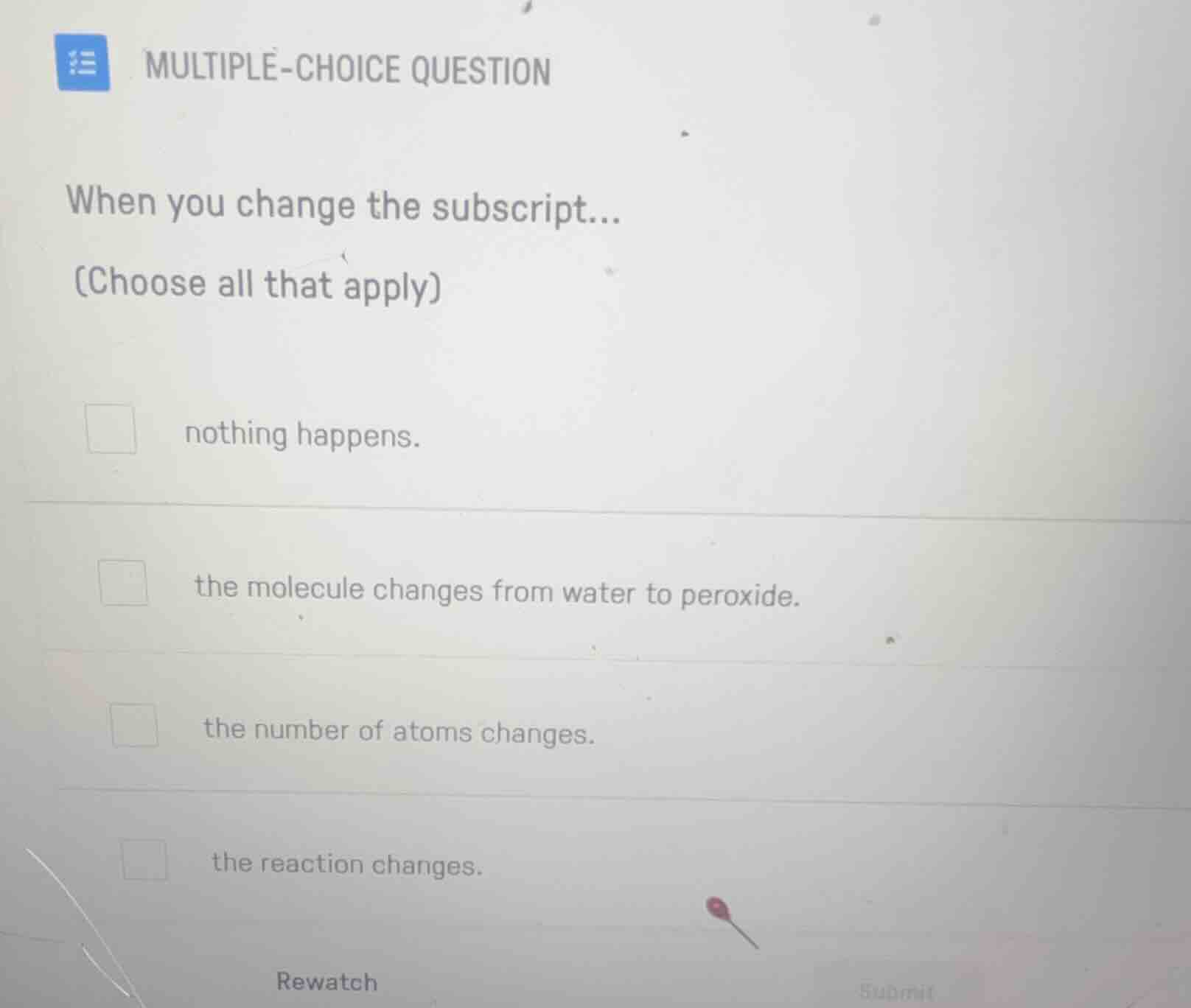 multiple-choice question when you change the subscript... (choose all t…