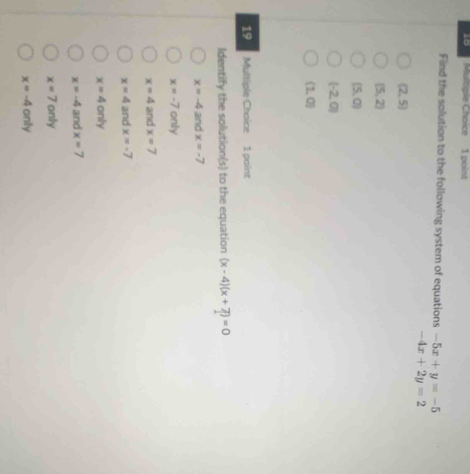 19 multiple choice 1 point identify the solution(s) to the equation (x …