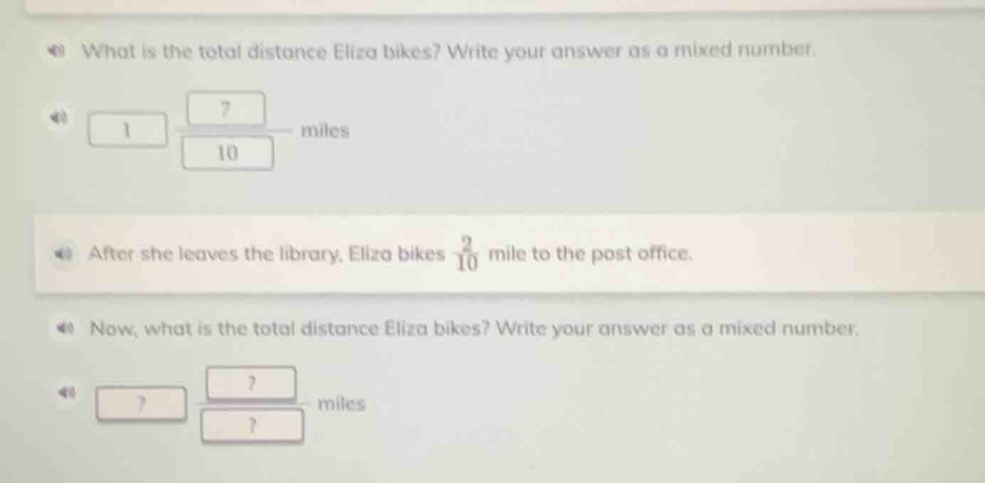 what is the total distance eliza bikes? write your answer as a mixed nu…