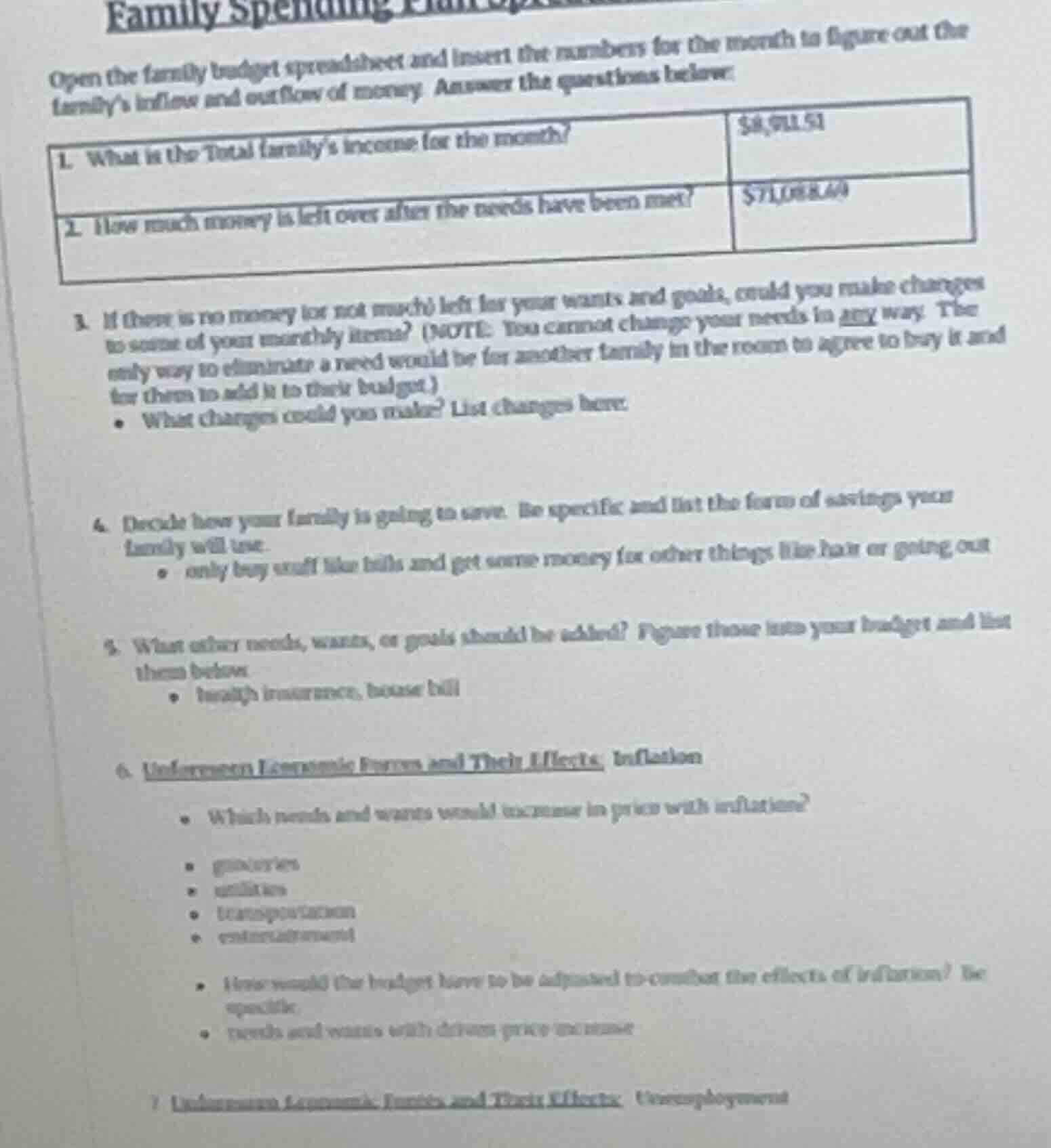 family spending plan open the family budget spreadsheet and insert the …