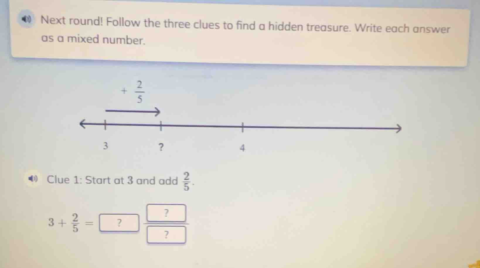 next round! follow the three clues to find a hidden treasure. write eac…