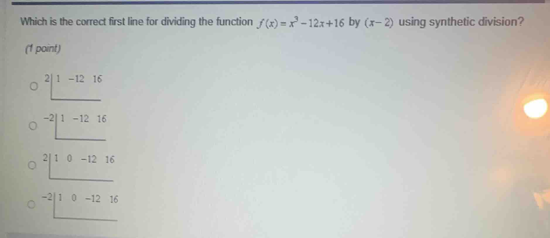 which is the correct first line for dividing the function $f(x)=x^3 - 1…