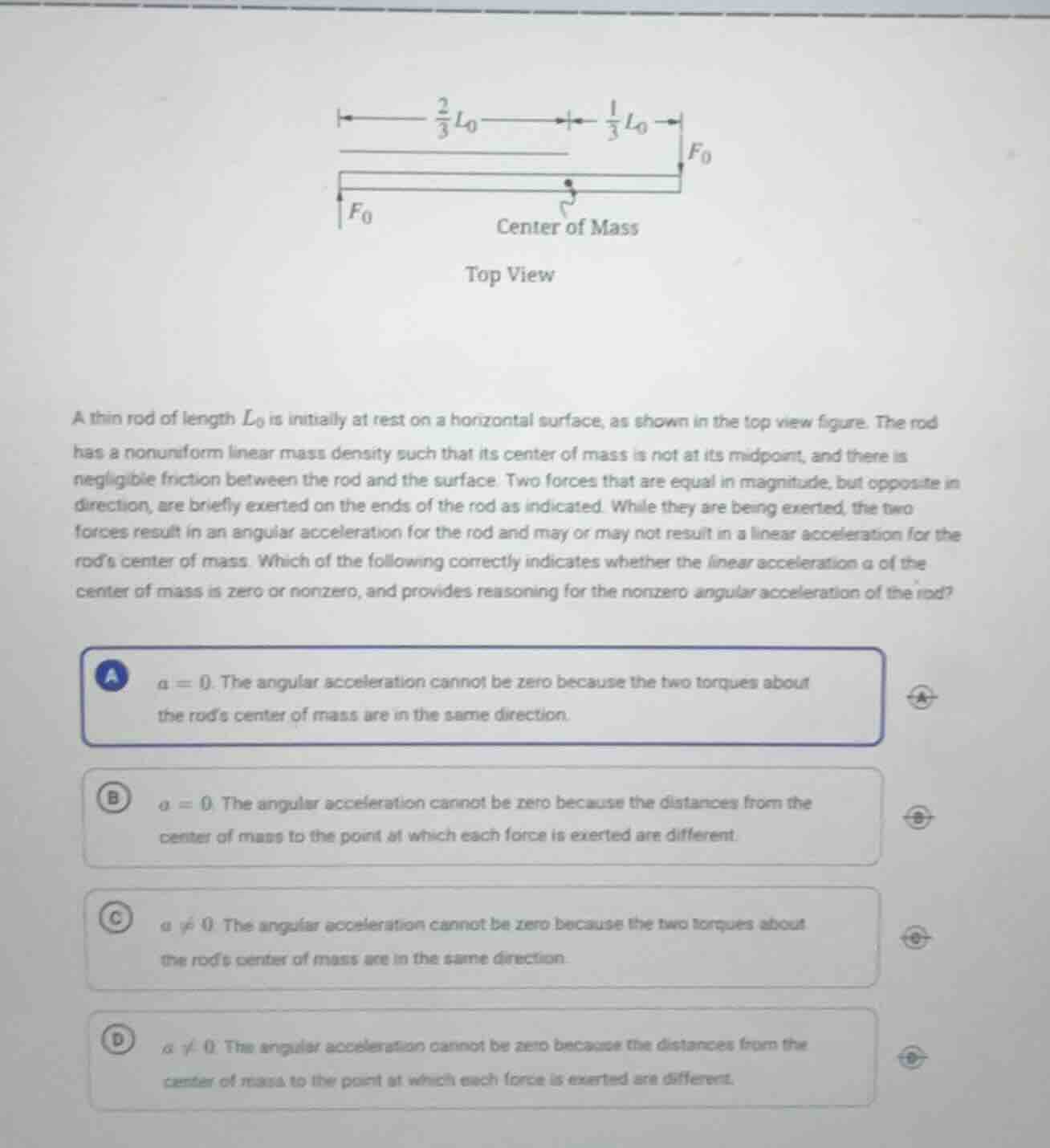 a thin rod of length $l_0$ is initially at rest on a horizontal surface…