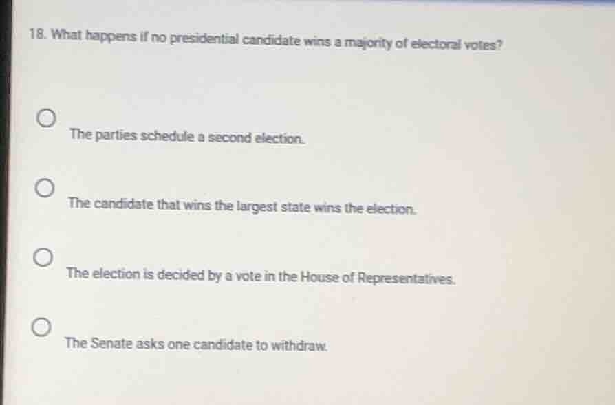 18. what happens if no presidential candidate wins a majority of electo…