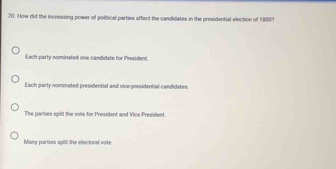 20. how did the increasing power of political parties affect the candid…