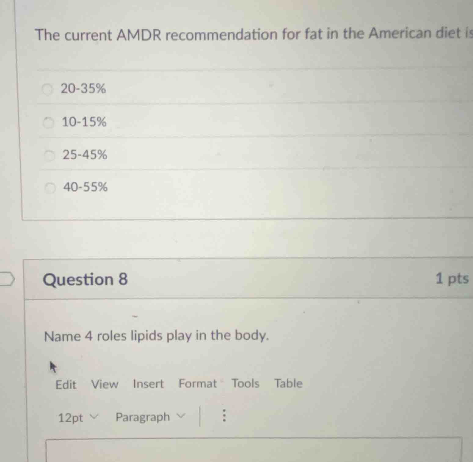 the current amdr recommendation for fat in the american diet is 20-35% …