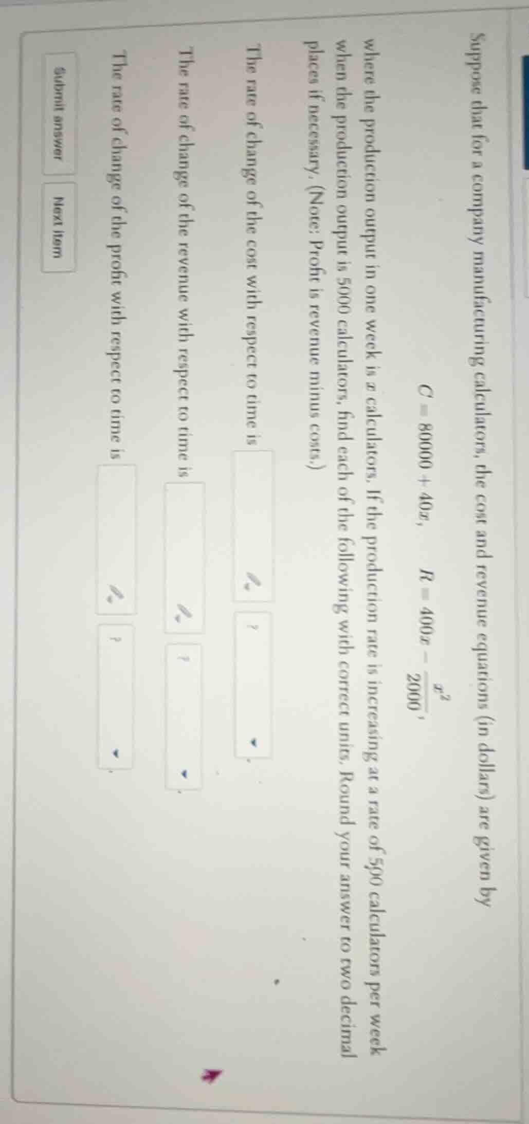 suppose that for a company manufacturing calculators, the cost and reve…
