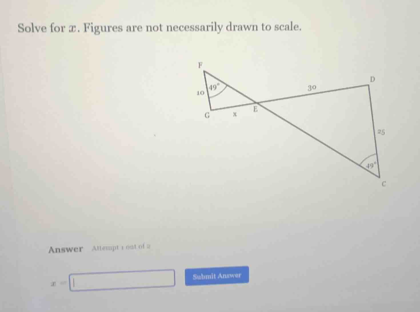 solve for ( x ). figures are not necessarily drawn to scale.