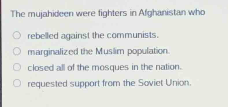 the mujahideen were fighters in afghanistan who rebelled against the co…