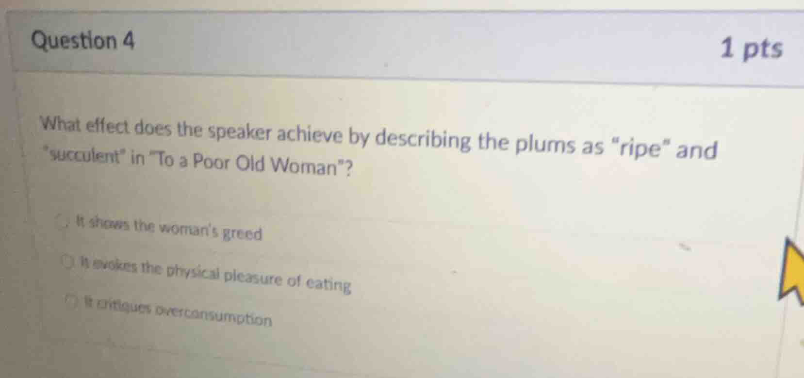 question 4 1 pts what effect does the speaker achieve by describing the…