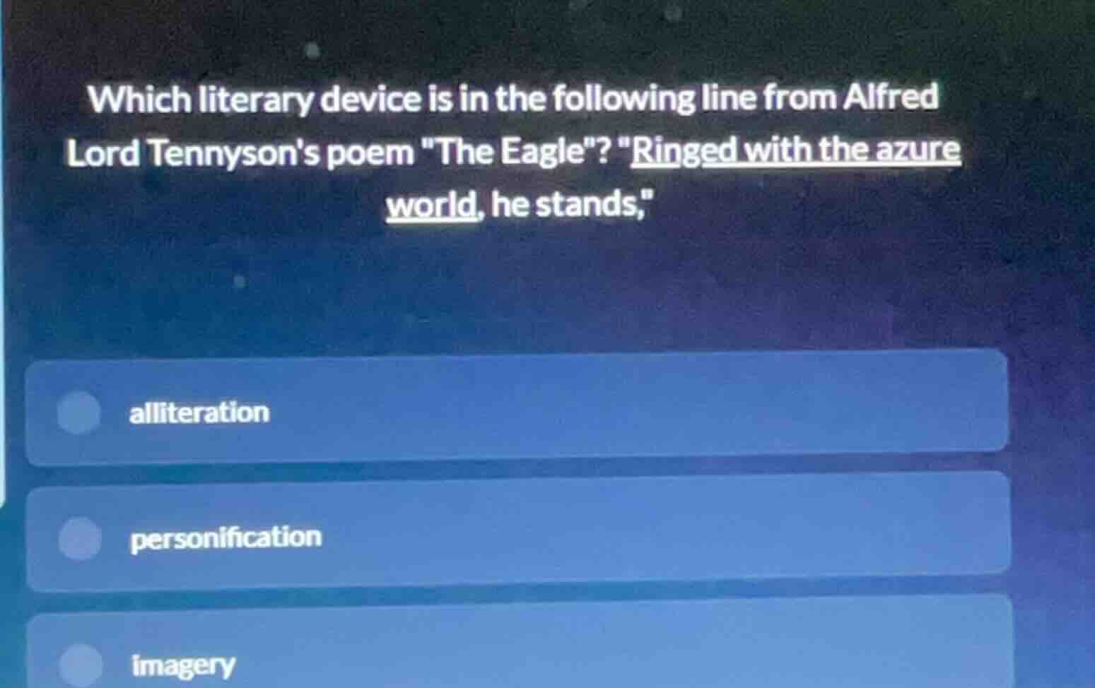 which literary device is in the following line from alfred lord tennyso…