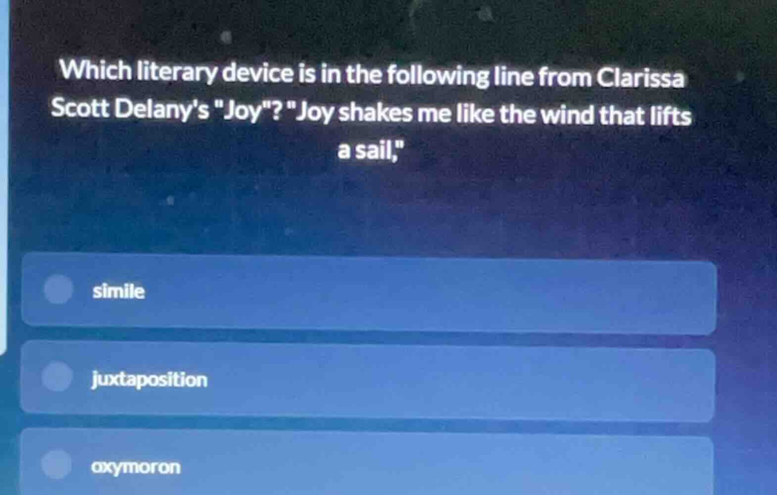 which literary device is in the following line from clarissa scott dela…