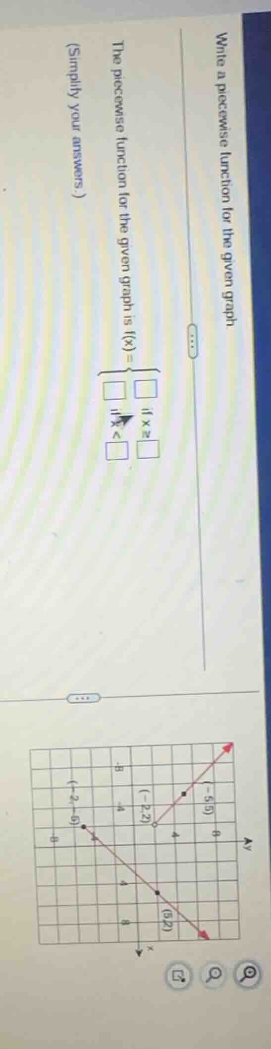 write a piecewise function for the given graph. the piecewise function …