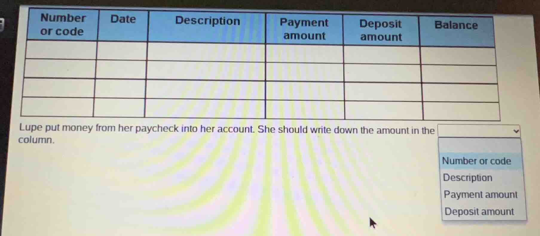 number or code date description payment amount deposit amount balance l…